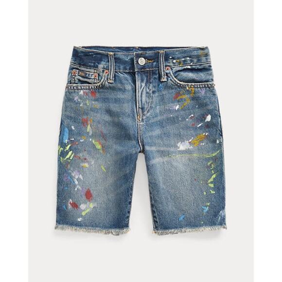Polo Ralph Lauren Short Boys Youth 8 Denim Jeans Paint Splattered Blue Sullivan - Picture 11 of 12